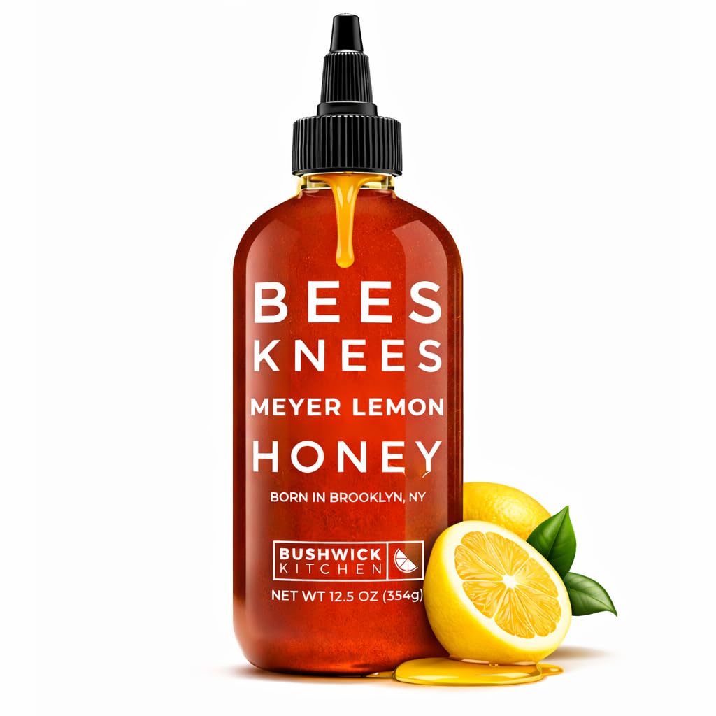 Bees Knees Meyer Lemon Honey - Made in USA Raw Honey Infused with Citrus for Tea, Yogurt & Baking - Bright & Smooth Flavor - 12.5oz