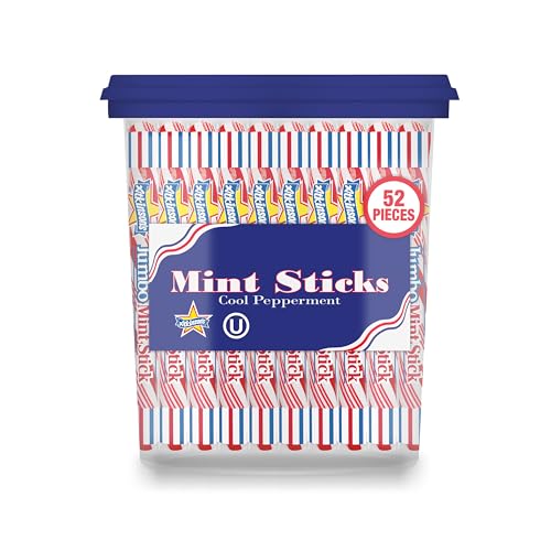 Atkinson's Jumbo Mint Twists - Peppermint Red & White Candy - Gluten Free, Kosher, Vegan - 0.7 oz. Candy Sticks - 52 Piece Jar