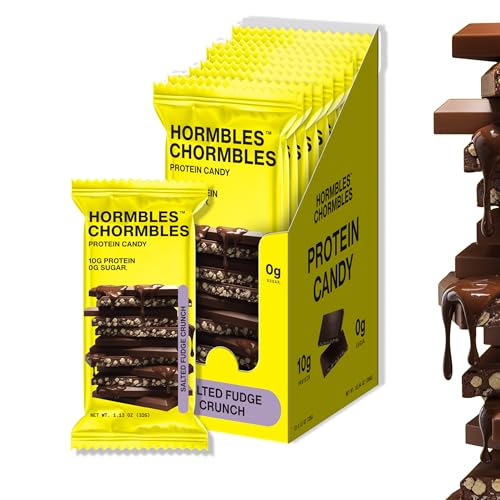 Hormbles Chormbles Protein Candy Bars, Salted Fudge, 10g Protein, 0g Sugar, 140 Calories, Fudge Chocolate Candy With Crunchy Pieces and Salt, Sugar