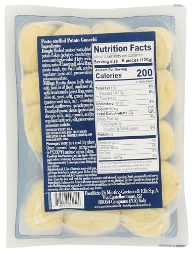 Pastificio Di Martino - Stuffed Gnocchi Pesto 16oz, 1 Pack, Authentic Italian Potato Gnocchi Filled with Spinach, Basil, Pecorino Romano & Ricotta
