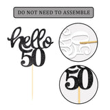 24 Pcs Black Glitter 50th Birthday Cupcake Toppers for 50th Birthday Celebrating Party Decorations