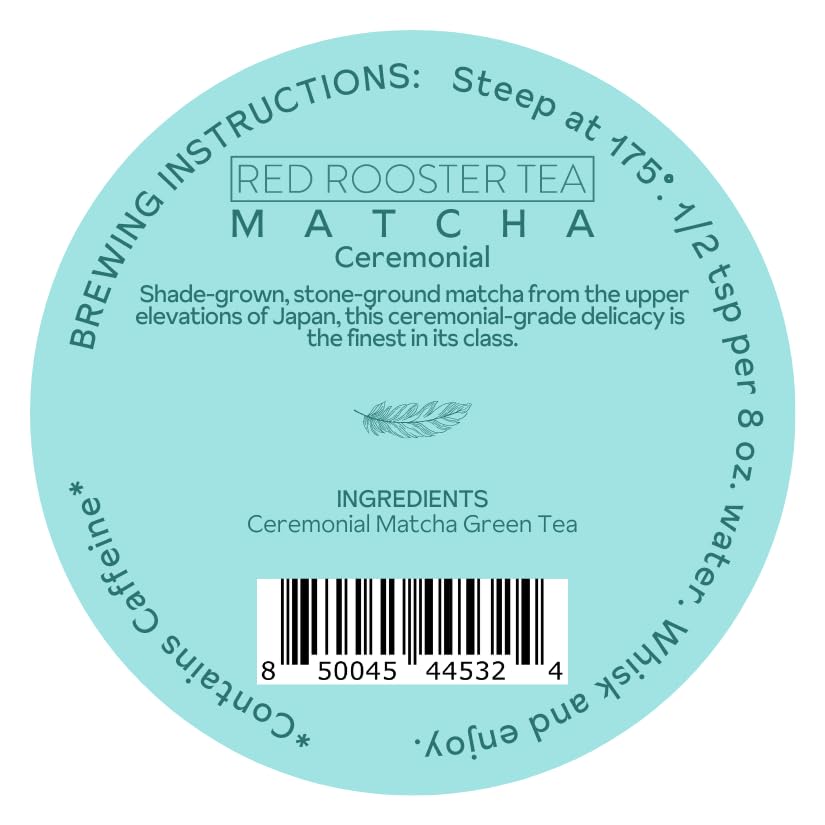 Red Rooster Tea Ceremonial Matcha - Shade-Grown, Stone-Ground Japanese Green Tea - 2.5oz Canister - Smooth, Creamy, Bright Green Finish - Makes ~35