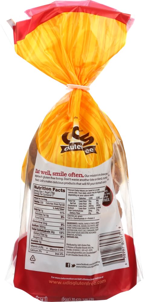 Udis Gluten Free Cinnamon Raisin Bagel 4 Ct (Pack of 4)