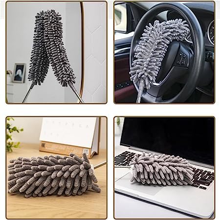 5PCS Retractable Washable Curved Microfiber Duster, with Extension Pole Feather Duster, Reusable Bendable Washable Dusters Set, for Cleaning Ceiling