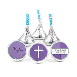 108ct Personalized Confirmation Stickers for Kisses Favors - Purple Cross