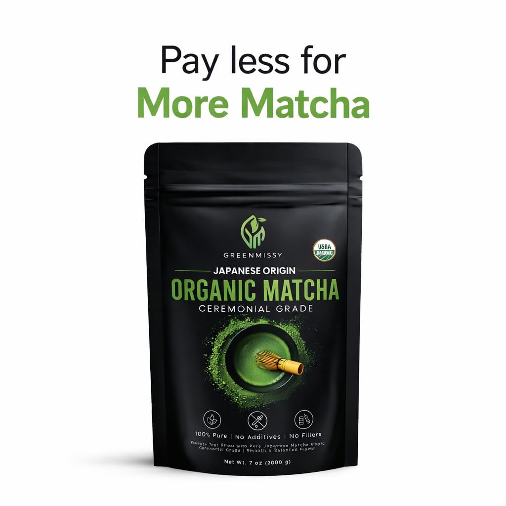 GreenMissy Organic Matcha Powder 7.05 OZ (200 g) - Premium Ceremonial Grade, Authentic Japanese Matcha Green Tea, 100% Pure Matcha for Tea, Smoothies