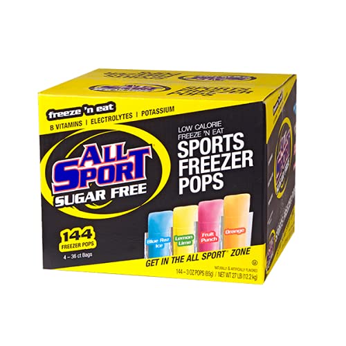 All Sport Zero Hydration Freezer Pops (Case of 144) - Each Case includes 1 Mircofiber Cooling Towel, Blue (Variety Pack (Sugar Free))