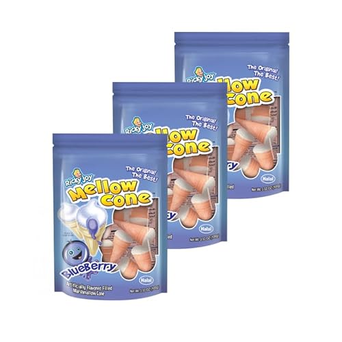 Ricky Joy® Mellow Cone Jelly Filled Marshmallow Cones, 3.53 oz Bag (Pack of 3) (Blueberry)