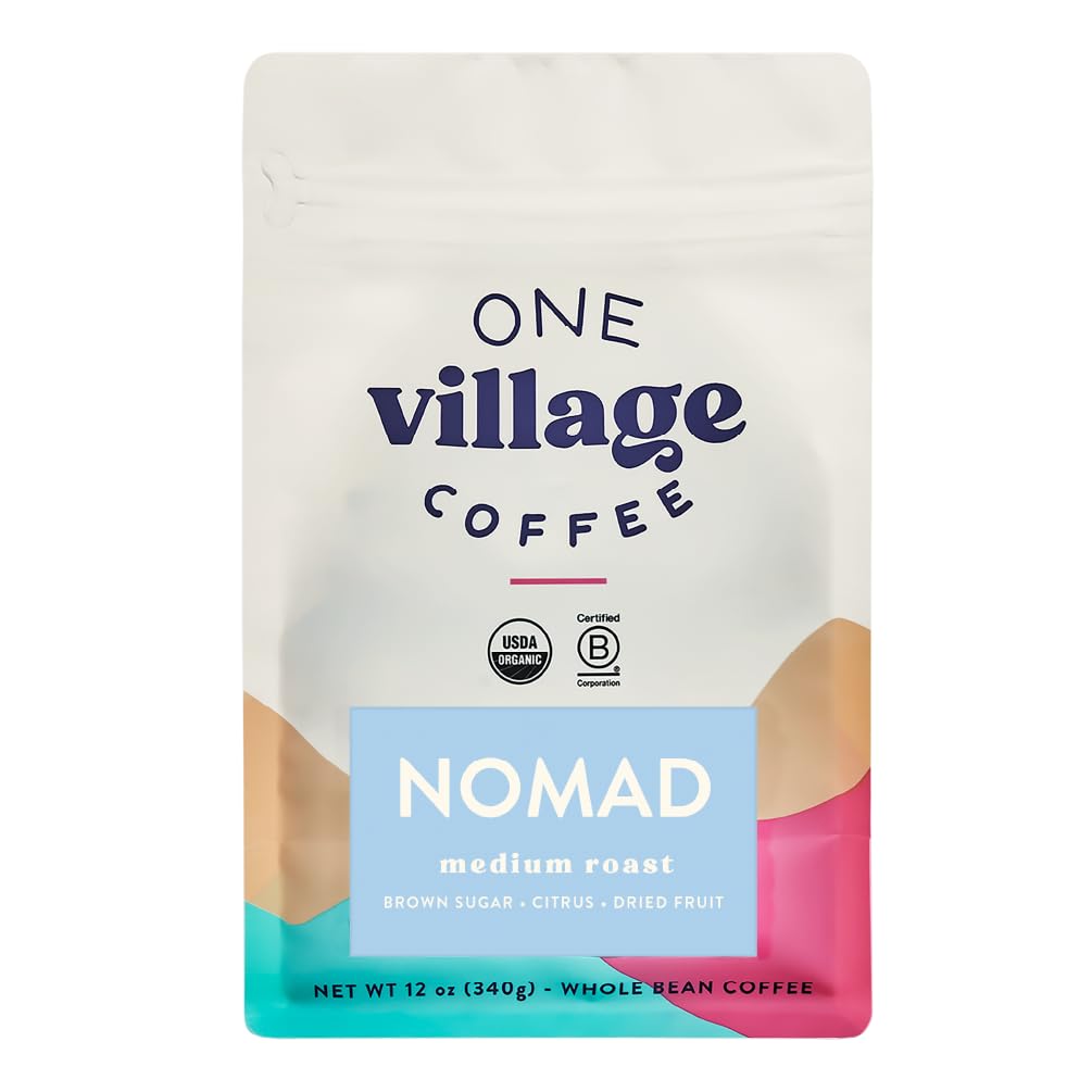 One Village Coffee, Nomad Medium Roast, Whole Bean Coffee, Natural Process, Brown Sugar, Citrus, Dried Fruit, 12oz (Nomad - Medium Roast)
