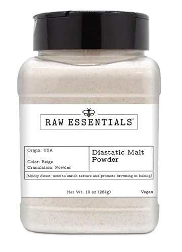 Raw Essentials Diastatic Malt Powder - Baking Secret Used by Professional Bakers - Improve The Taste and Texture of Your Baked Goods - Vegan - 10