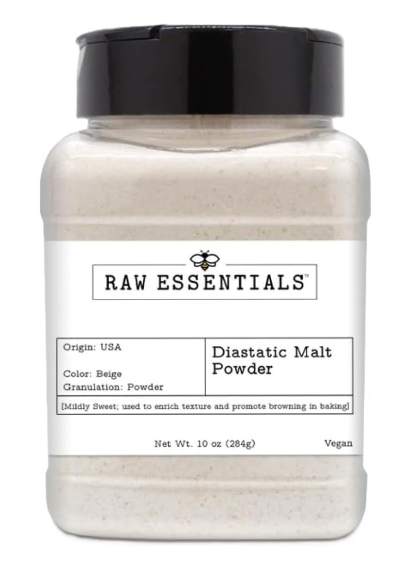 Raw Essentials Diastatic Malt Powder - Baking Secret Used by Professional Bakers - Improve The Taste and Texture of Your Baked Goods - Vegan - 10