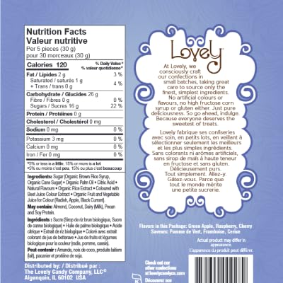 Lovely Candy Co. Organic Sour Chewy Candies 5oz Bag (3-pack) | Natural Raspberry, Apple & Cherry Flavors | Vegan, Gluten Free, Non-GMO, No Artificial