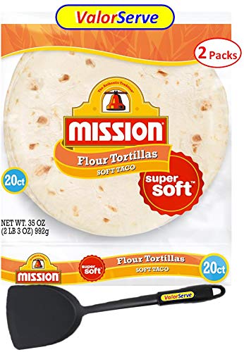 Mission Soft Taco Flour Tortillas 8" - 2 Packs of 20 by ValorServe - 40 Super Soft Tortillas with ValorServe Quesadilla Spatula