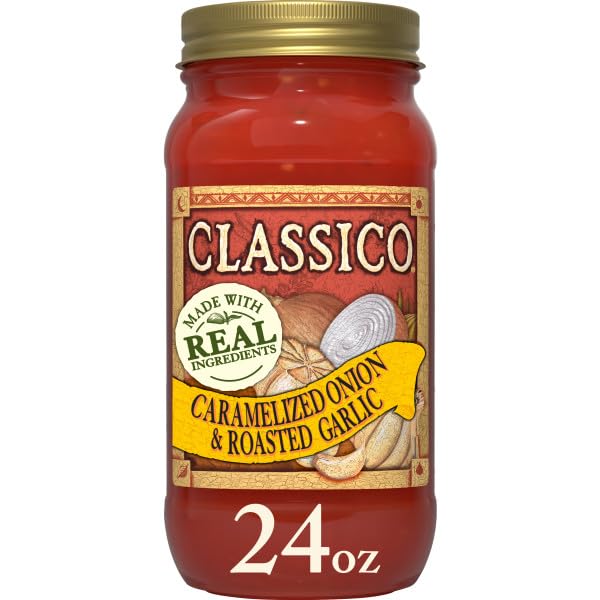 Classico Caramelized Onion & Roasted Garlic Pasta Sauce, Sweet Onion Tomato Sauce, Italian Marinara for Spaghetti, Lasagna & Chicken Parmesan, 24