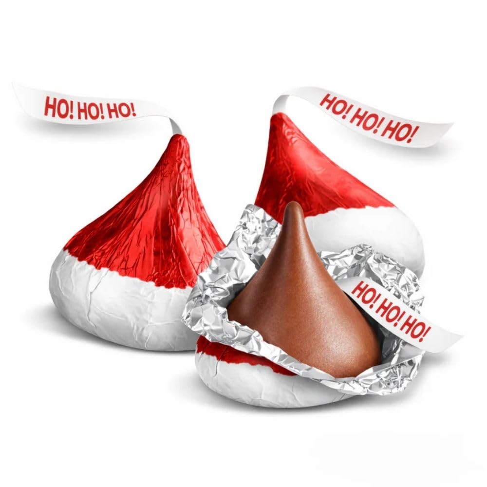 Holiday Milk Chocolate Candy Pieces with Santa Hat Wrappers Bulk Bag - 1 lb (Approx. 100 pieces)