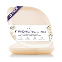 Pickytarian White Bamboo Appetizer Plates - 8 Inch Compostable Paper Plates - Heavy Duty Eco Friendly Salad Dessert Plates - Elegant Plates