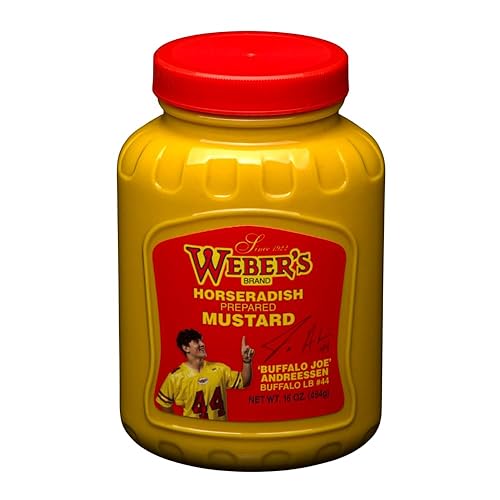 Weber’s Original Horseradish Mustard, 16 oz (4-Pack) | Buffalo’s Iconic Mustard Since 1922 | Limited-Edition Buffalo “Buffalo Joe” Label | Bold