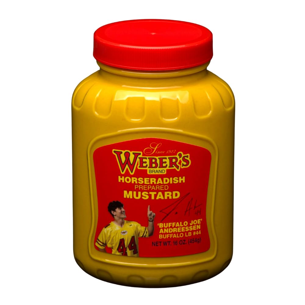 Weber’s Original Horseradish Mustard, 16 oz (4-Pack) | Buffalo’s Iconic Mustard Since 1922 | Limited-Edition Buffalo “Buffalo Joe” Label | Bold
