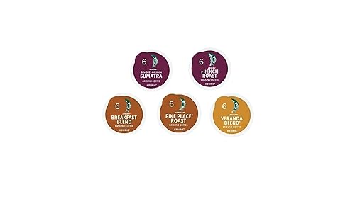 30 Count-Variety Pack Sampler K-Cup Coffee Pods- French Roast, Sumatra, Breakfast Blend, Pike Place Roast, Veranda Blend, Ground Coffee Sampler
