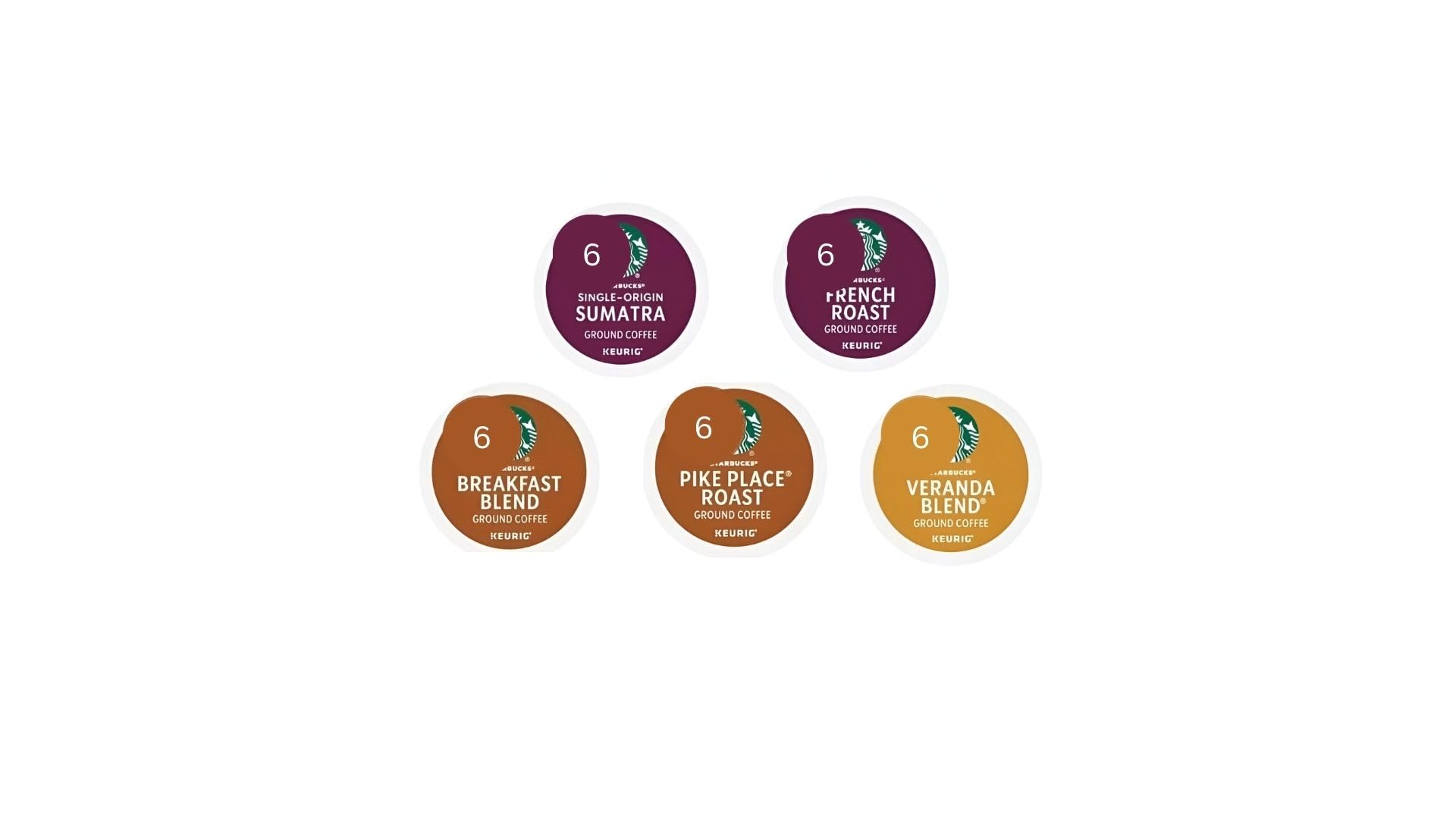 30 Count-Variety Pack Sampler K-Cup Coffee Pods- French Roast, Sumatra, Breakfast Blend, Pike Place Roast, Veranda Blend, Ground Coffee Sampler