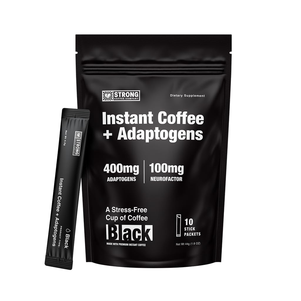 Strong Coffee Co. Instant Black Coffee | Premium Organic Coffee with Nootropics & Adaptogens, NeuroFactor®, L-Theanine, Ashwagandha, Reishi & MCT Oil