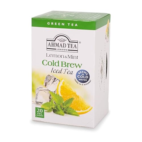 Ahmad Tea Green Tea, Cold Brew Lemon and Mint Teabags, Iced Tea, 20 ct (Pack of 6) - Caffeinated and Sugar-Free