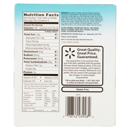 Great Value Gluten Free Dark Chocolate Granola Bars, 0.88 oz, 5 ct (pack of 1)
