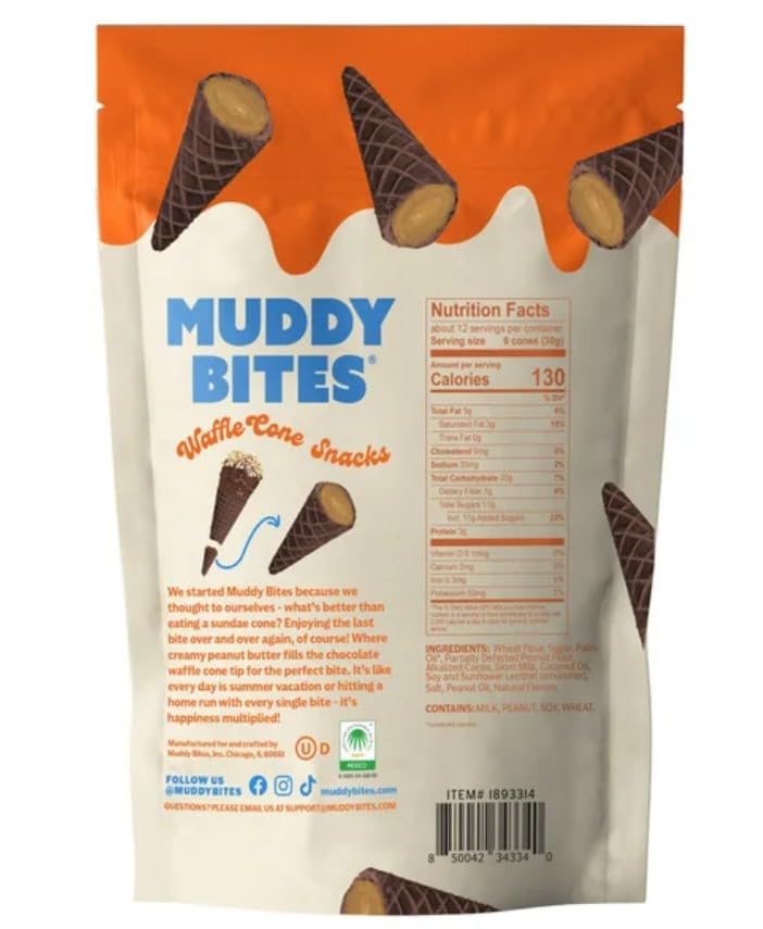 Muddy Bites Peanut Butter Chocolate Waffle Cone Snacks, 12.5 ounces.