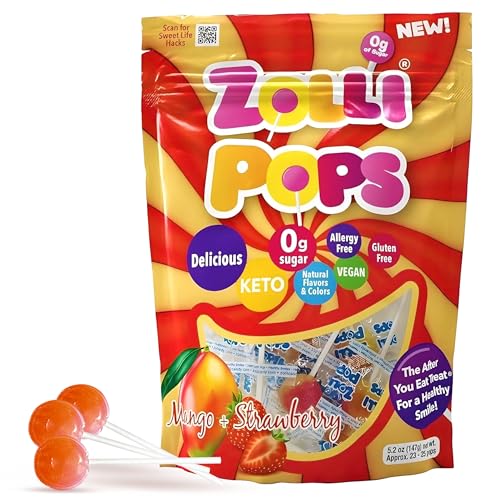 Zollipops Clean Teeth Pops Sugar Free Candy with Xylitol, Dye-Free Lollipops - Keto & Diabetic-Friendly, Dentist-Approved Treats for Kids (Mango