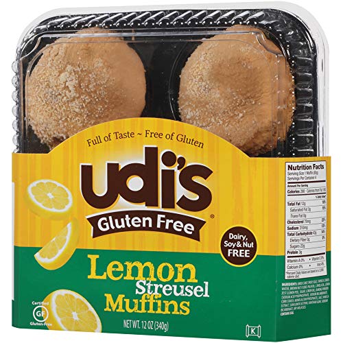 Udi's Gluten Free Lemon Streusel Muffins, Super Moist and Tasty, 4 pack, (frozen)