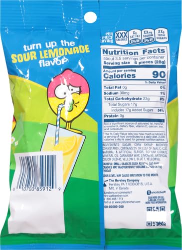 JOLLY RANCHER Gummies 2 In 1 Sour Lemonade Stand Flavors Peg Bag (Sour Cherry Lemonade, Sour Lime Lemonade and Sour Strawberry Lemonade) 6.5Oz