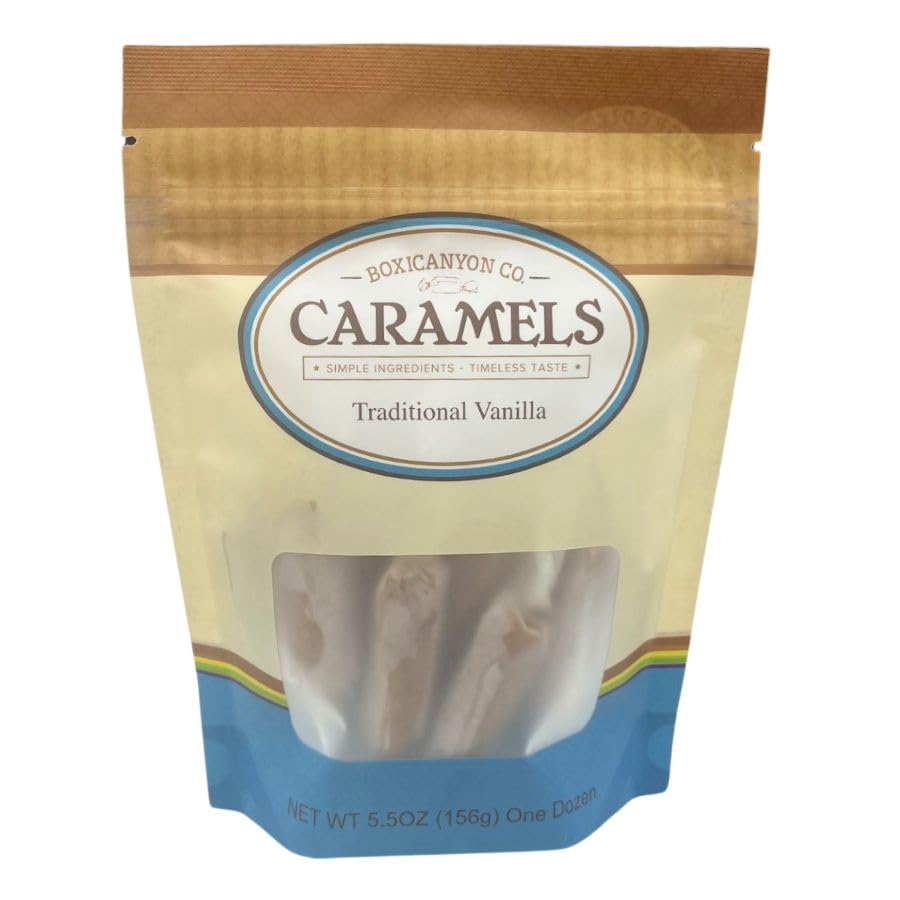 Boxicanyon Caramels | Traditional Vanilla Gourmet Caramels | Handcrafted in Small Batches | Gourmet Gift | Made in Nebraska | Bag of 12 Caramels