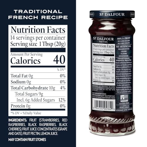 St. Dalfour Four Fruits Fruit Spread - 10oz - 100% from Fruit, No Artificial Ingredients, Non-GMO, No Cane Sugars, All Natural, Made in France