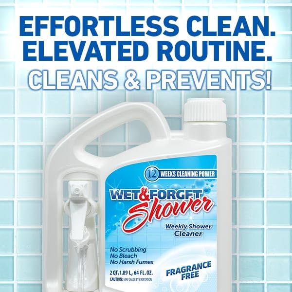 Wet & Forget Shower Cleaner Spray, Fragrance-Free Weekly Bathroom Cleaner, No Scrubbing Needed, Bleach-Free, Multi-Surface Bathroom Spray, Cleaning