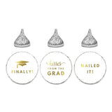 Andaz Press Chocolate Drop Labels Stickers Trio, Funny Graduation, Metallic Gold, 216-Pack, Fits Kisses Party Favors