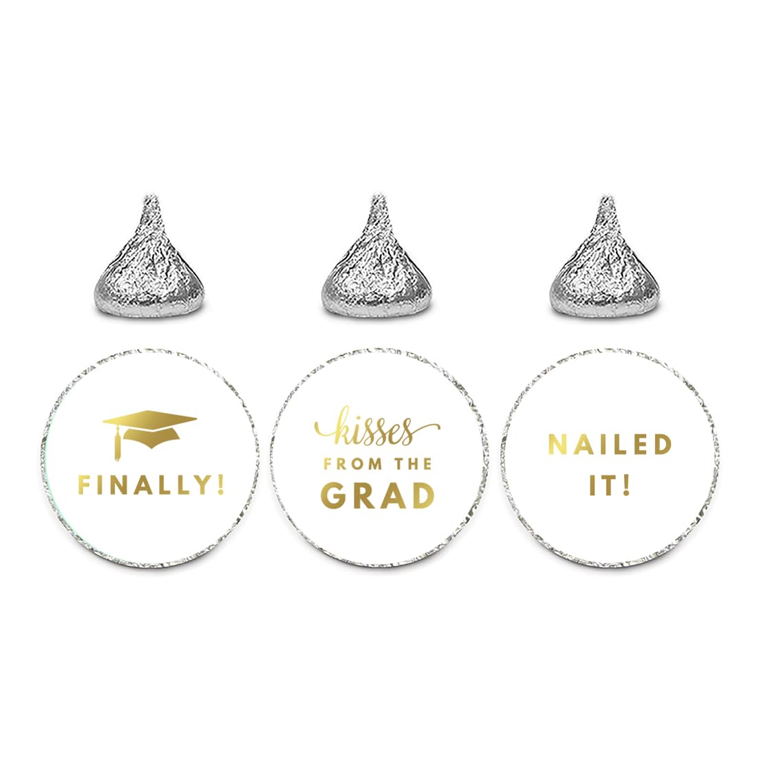 Andaz Press Chocolate Drop Labels Stickers Trio, Funny Graduation, Metallic Gold, 216-Pack, Fits Kisses Party Favors
