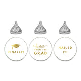 Andaz Press Chocolate Drop Labels Stickers Trio, Funny Graduation, Metallic Gold, 216-Pack, Fits Kisses Party Favors