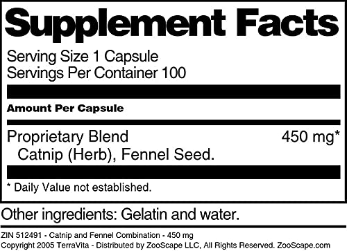 Catnip and Fennel Combination - 450 mg (100 Capsules, ZIN: 512491) - 3 Pack