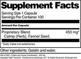 Catnip and Fennel Combination - 450 mg (100 Capsules, ZIN: 512491) - 3 Pack