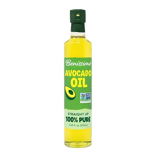 100% Pure Avocado Oil in Glass Bottle, Allergen-Free and Non-GMO, Premium Cold-Pressed Cooking Oil for Sautéing, Baking, Grilling, and Salad