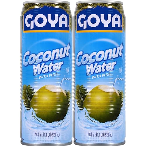 Goya Pure Coconut Water with Pulp, Tropical Hydration with Real Fruit, Great for Smoothies, Snacks, and Post-Workout Drinks, 2-Pack (17.6 oz Cans)