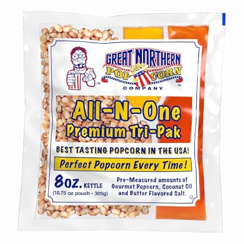 Movie Theater Style 40-Count Popcorn Packs - Pre-Measured 8-Ounce All-in-One Kernel, Salt, Oil Packets for Popping Machines by Great Northern Popcorn