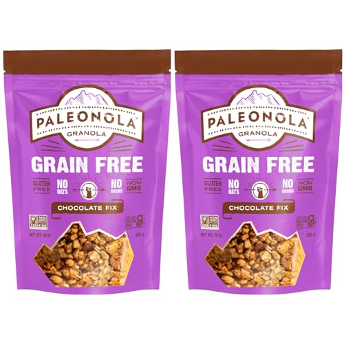 Paleonola Chocolate Fix Grain Free Granola, 10 Oz Resealable Bag (Pack of 2) - Grainless Paleo Granola Blended w/Dried Cranberries & Coconut, Organic