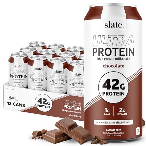 Slate Milk - Ultra Protein Shake - Chocolate - 42g Protein, 1g Sugar, 190 Calories, 2g Net Carbs - Lactose Free, No Added Sugar - Made with Ultra