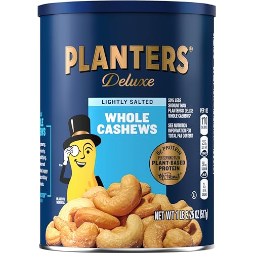 PLANTERS Deluxe Lightly Salted Cashews, Party Snacks, Plant-Based Protein, Quick Snack for Adults, After School Snack, Flavored with Sea Salt, Kosher