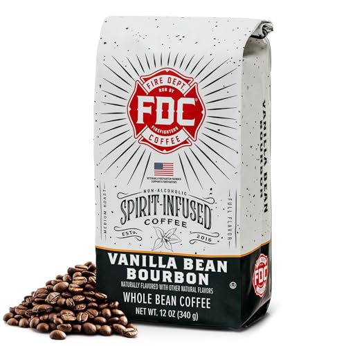 Fire Department Coffee - Vanilla Bourbon Coffee - Gives Back to Firefighters - Vanilla Bean Bourbon Infused Whole Bean - Non-Alcoholic - Roasted in