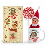 Swirlee Pop Christmas Elf Mug Gift Set - Boy Elf in Ceramic Coffee Mug with Giant Peppermint Swirl Lollipop & Ornaments - Holiday Hot Cocoa Cup, Elf