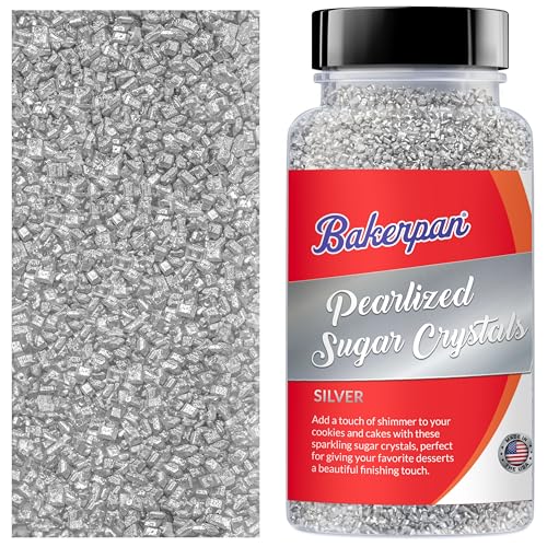 Bakerpan Pearlized Sugar Sprinkles for Baking - 5 Ounce - Sparkling Silver Decorating Sugar Crystals for Cookies, Cake Pops, Ice Cream (Made in USA)