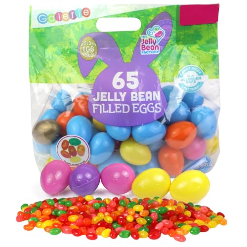Jelly Bean Candy Filled Plastic Easter Eggs, Assorted Bag of 65