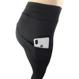 Fashion side phone pocket high waist running sports fitness yoga leggings (Black, L)